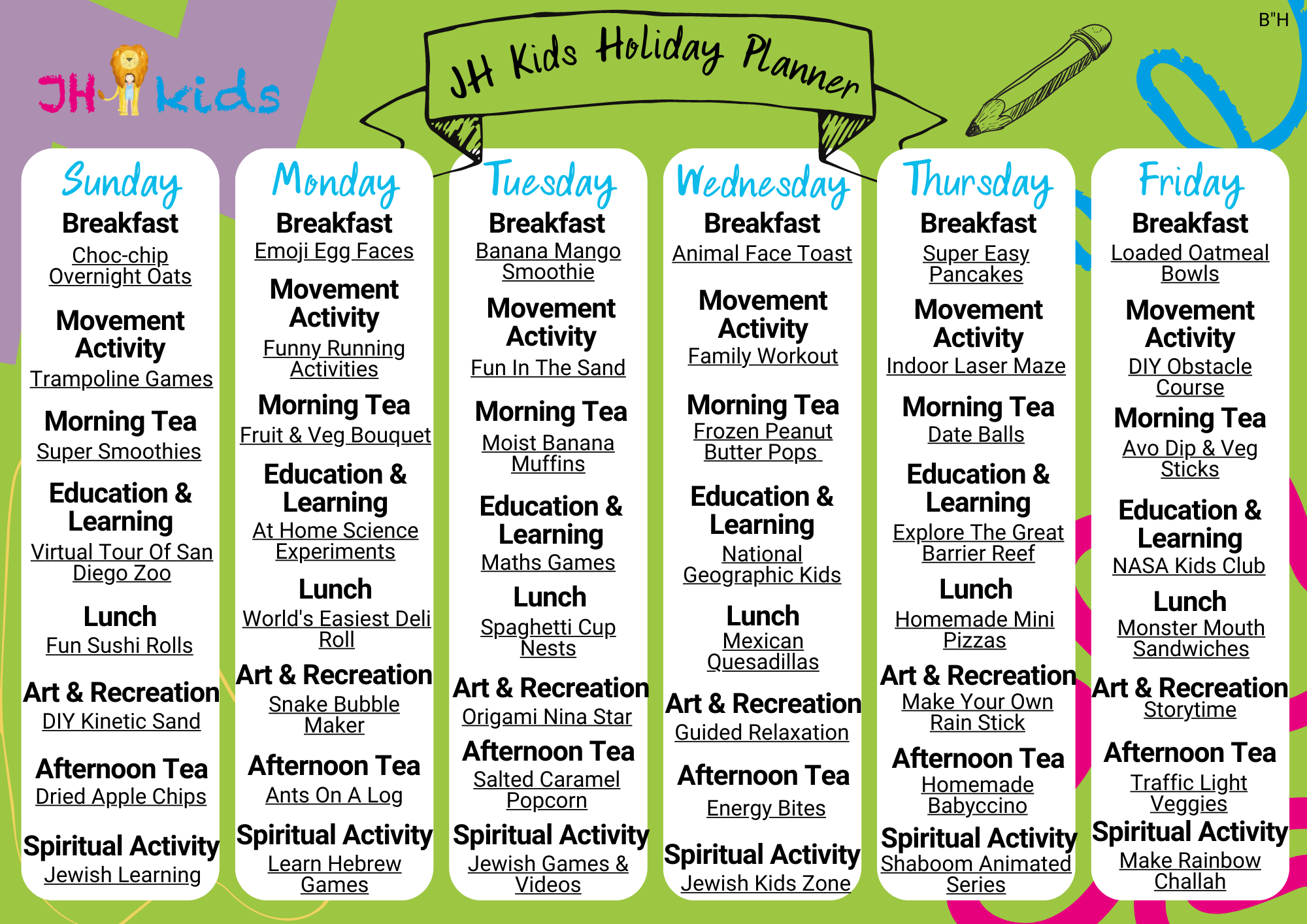 Winter Holiday Planner - Week 1